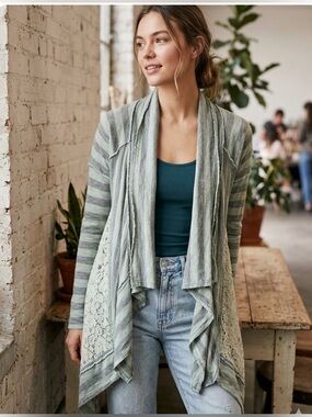 Anthropology Boho Chic Striped Open Front Draping Layering Sweater